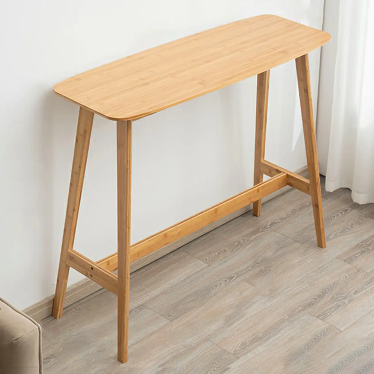 Simple Brown Bamboo 4-Leg Trestle Bar Tables Image - 2 | homeyfad