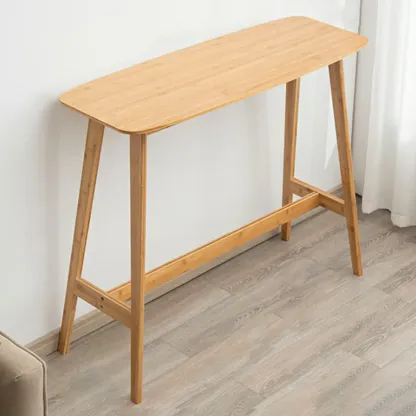 Simple Brown Bamboo 4-Leg Trestle Bar Tables Image - 2