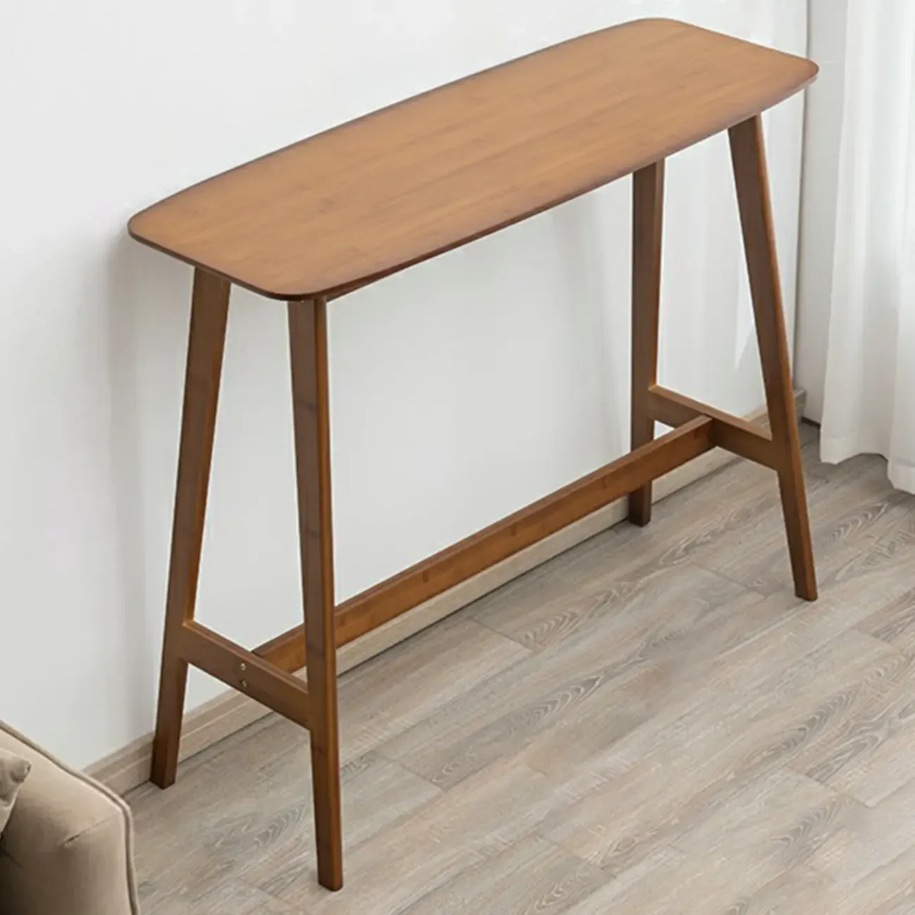 Simple Brown Bamboo 4-Leg Trestle Bar Tables Image - 3
