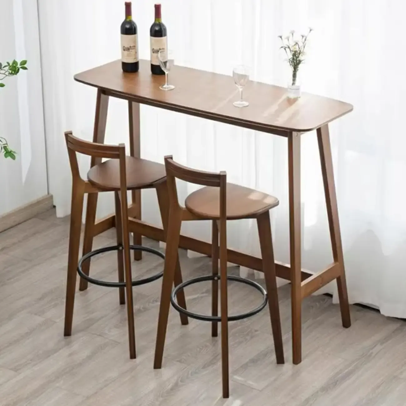 Simple Brown Bamboo 4-Leg Trestle Bar Tables Image - 5