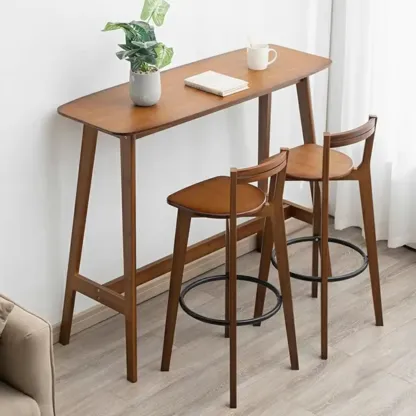 Simple Brown Bamboo 4-Leg Trestle Bar Tables Image - 6