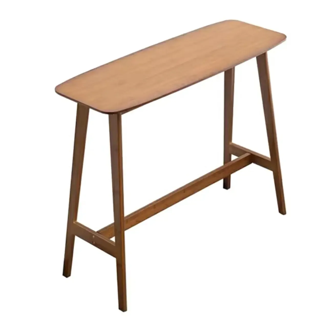 Simple Brown Bamboo 4-Leg Trestle Bar Tables Image - 7