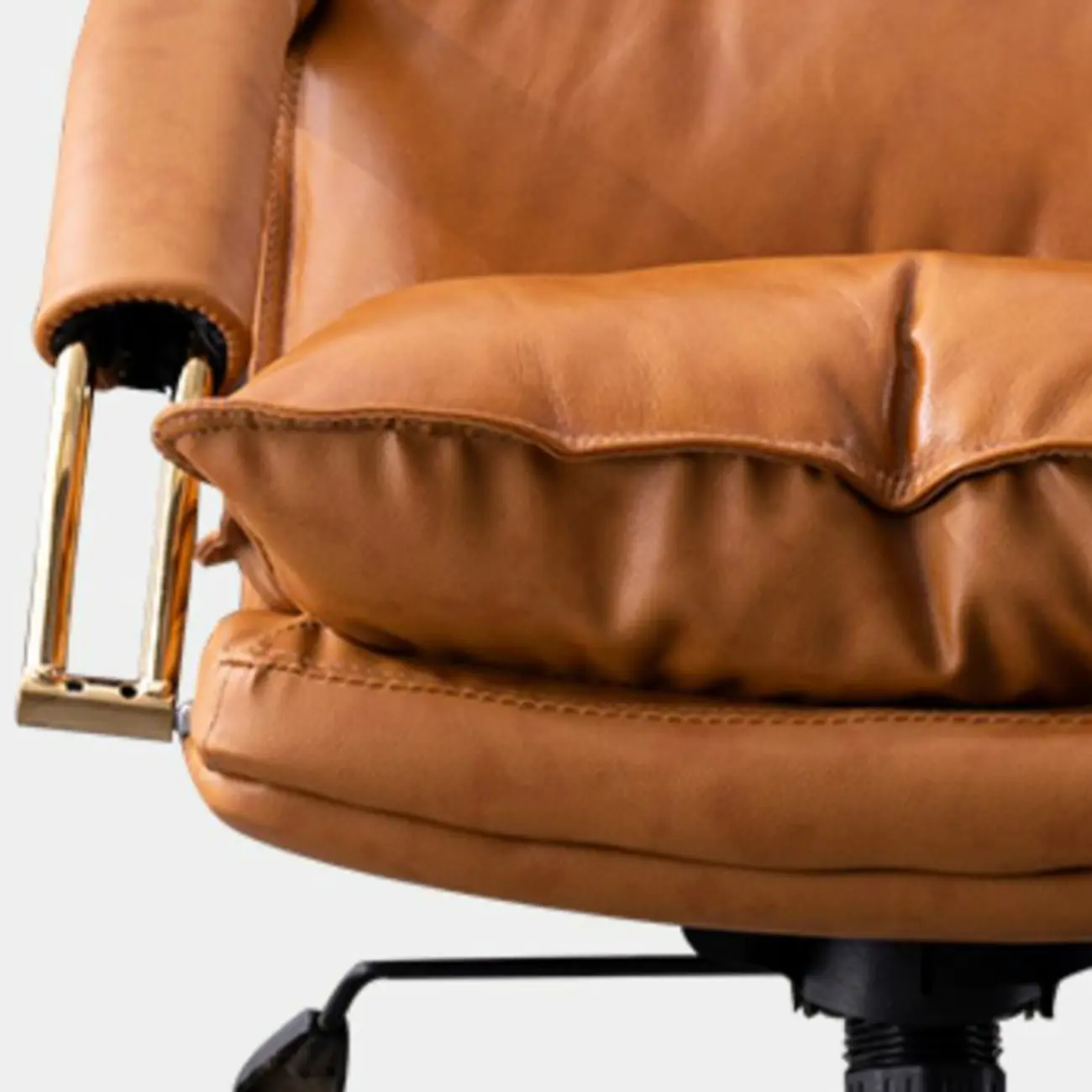 Brown Leather Upholstered Adjustable Wheeled Office Chair Image - 12 | homeyfad
