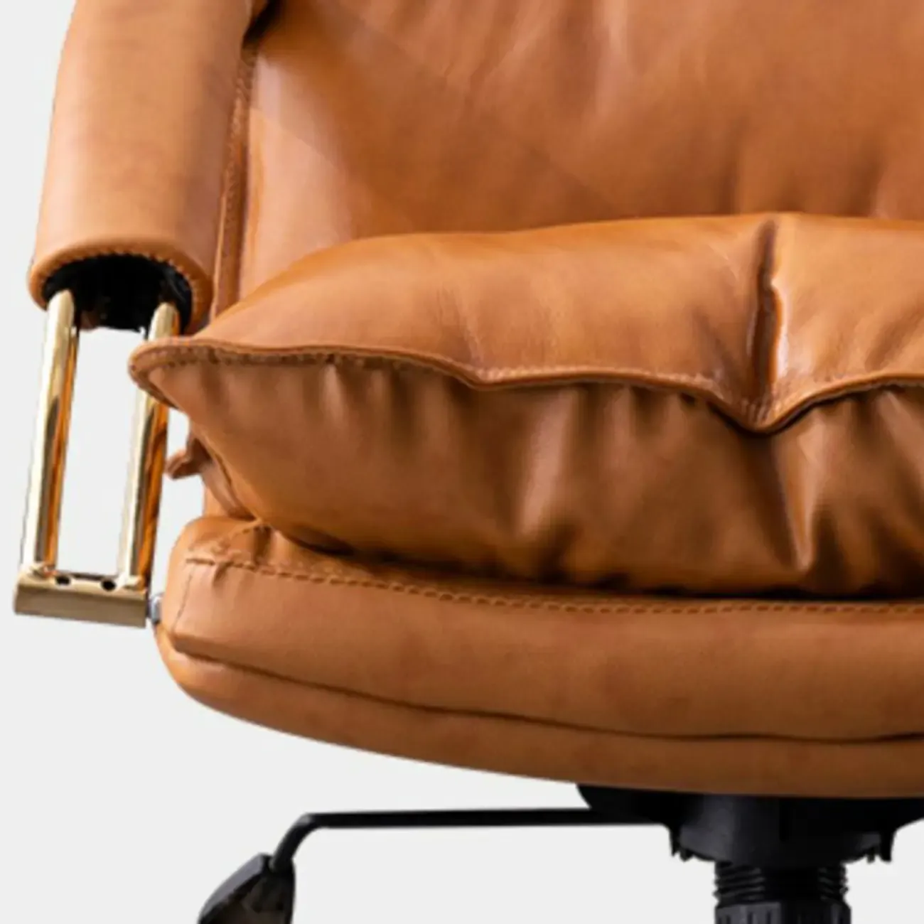 Brown Leather Upholstered Adjustable Wheeled Office Chair Image - 12