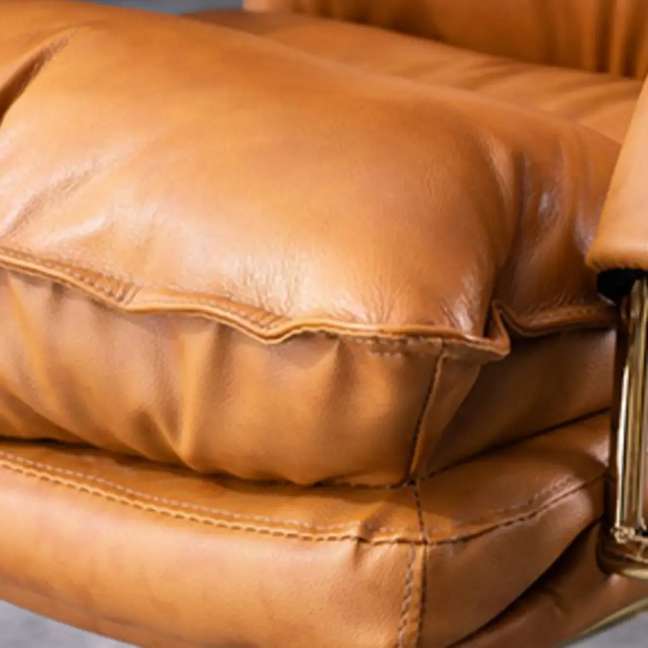 Brown Leather Upholstered Adjustable Wheeled Office Chair Image - 13