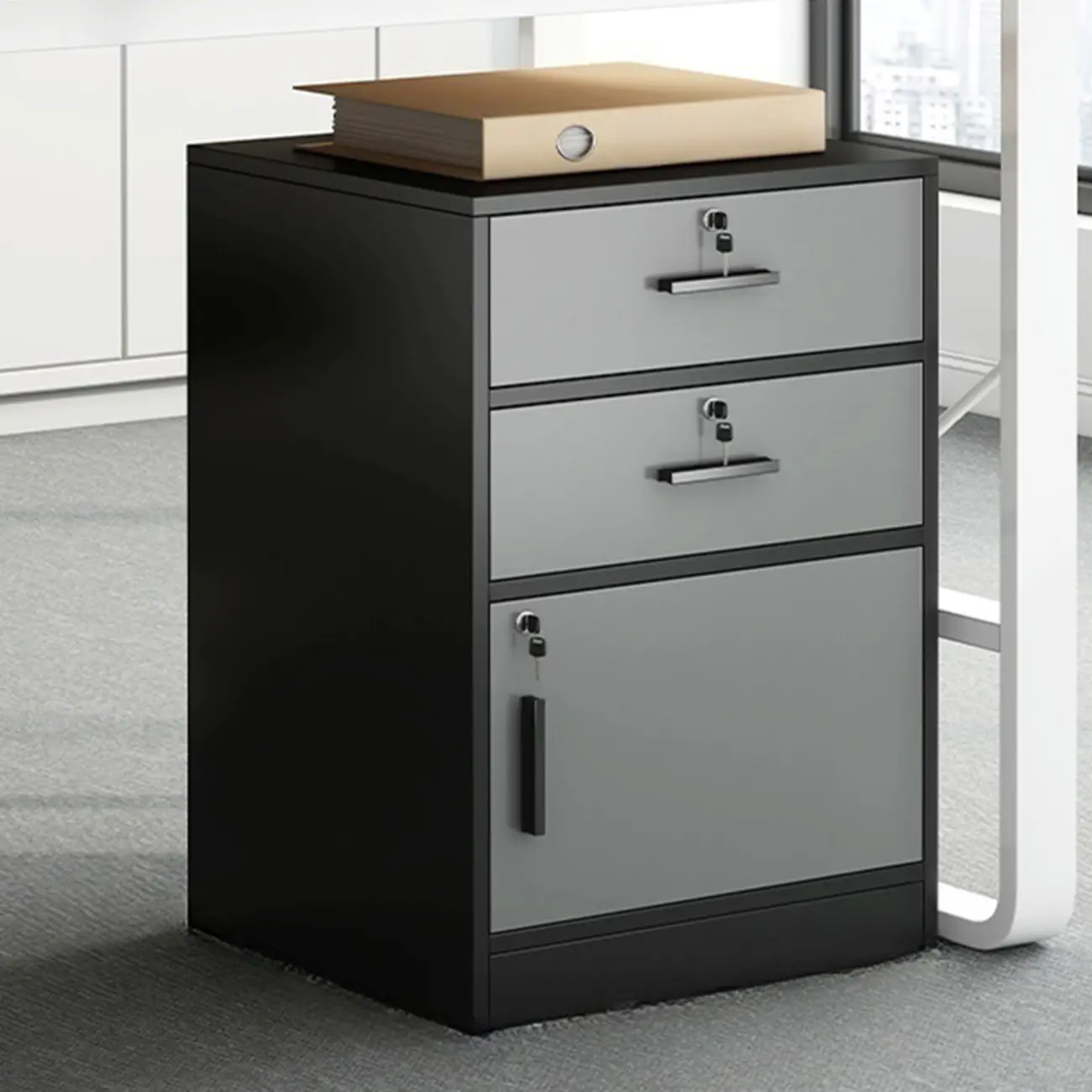 Glam Metal Vertical Lockable Filing Cabinet with Drawers for Office Image - 1 | homeyfad