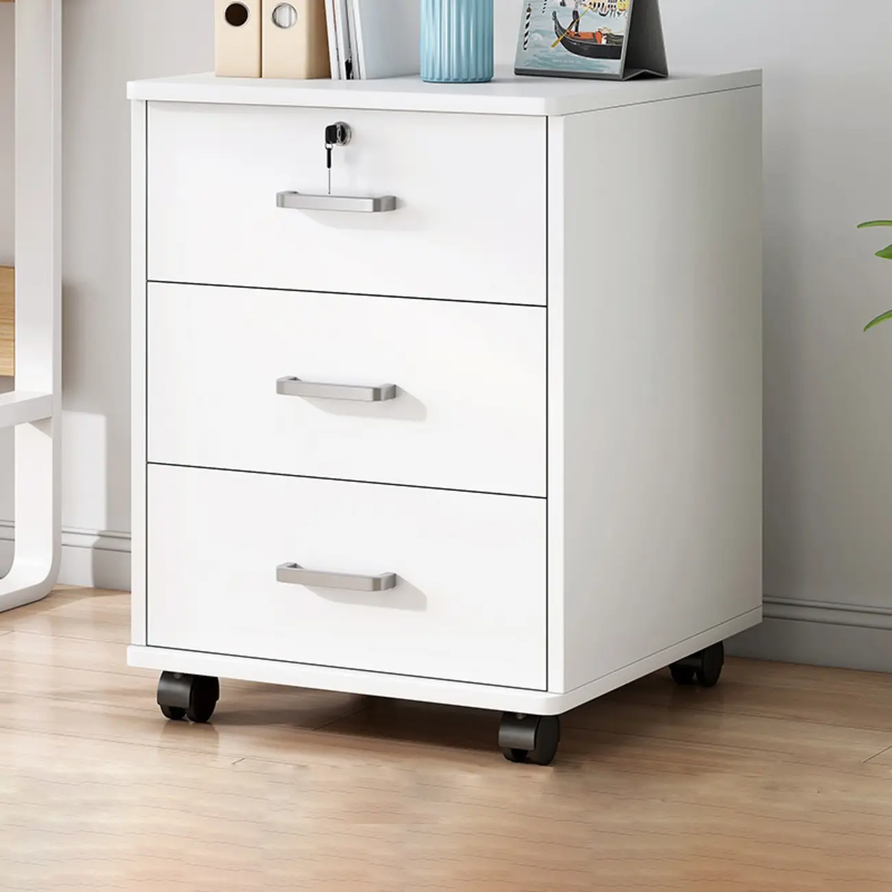 Glam Metal Vertical Lockable Filing Cabinet with Drawers for Office Image - 2 | homeyfad