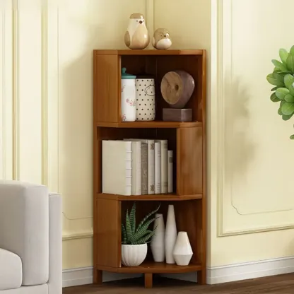 Geometric Multi-Layer Brown Wooden Storage Corner Cabinet Image - 2