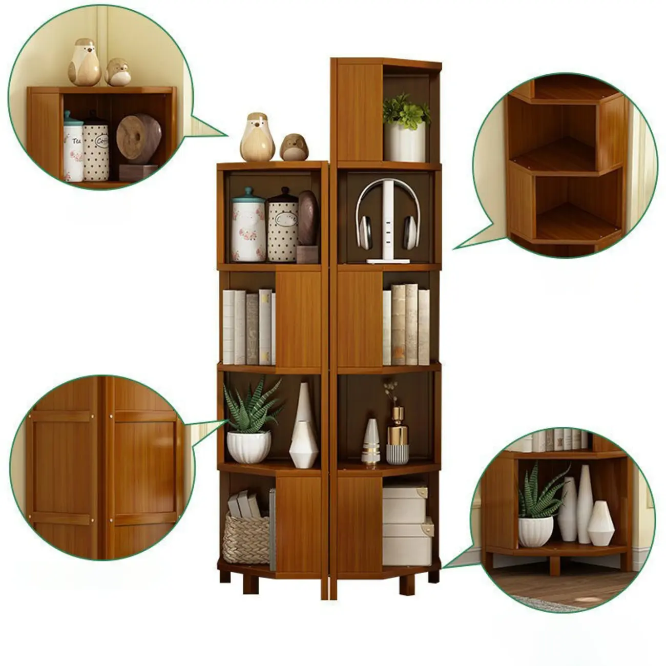 Geometric Multi-Layer Brown Wooden Storage Corner Cabinet Image - 6 | homeyfad