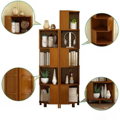 Geometric Multi-Layer Brown Wooden Storage Corner Cabinet Image - 6