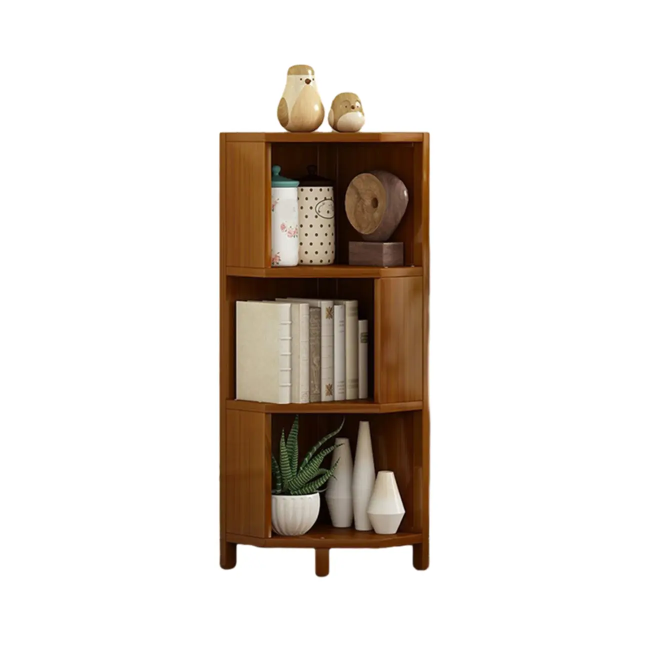 Geometric Multi-Layer Brown Wooden Storage Corner Cabinet Image - 10 | homeyfad