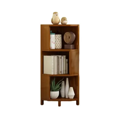 Geometric Multi-Layer Brown Wooden Storage Corner Cabinet Image - 10