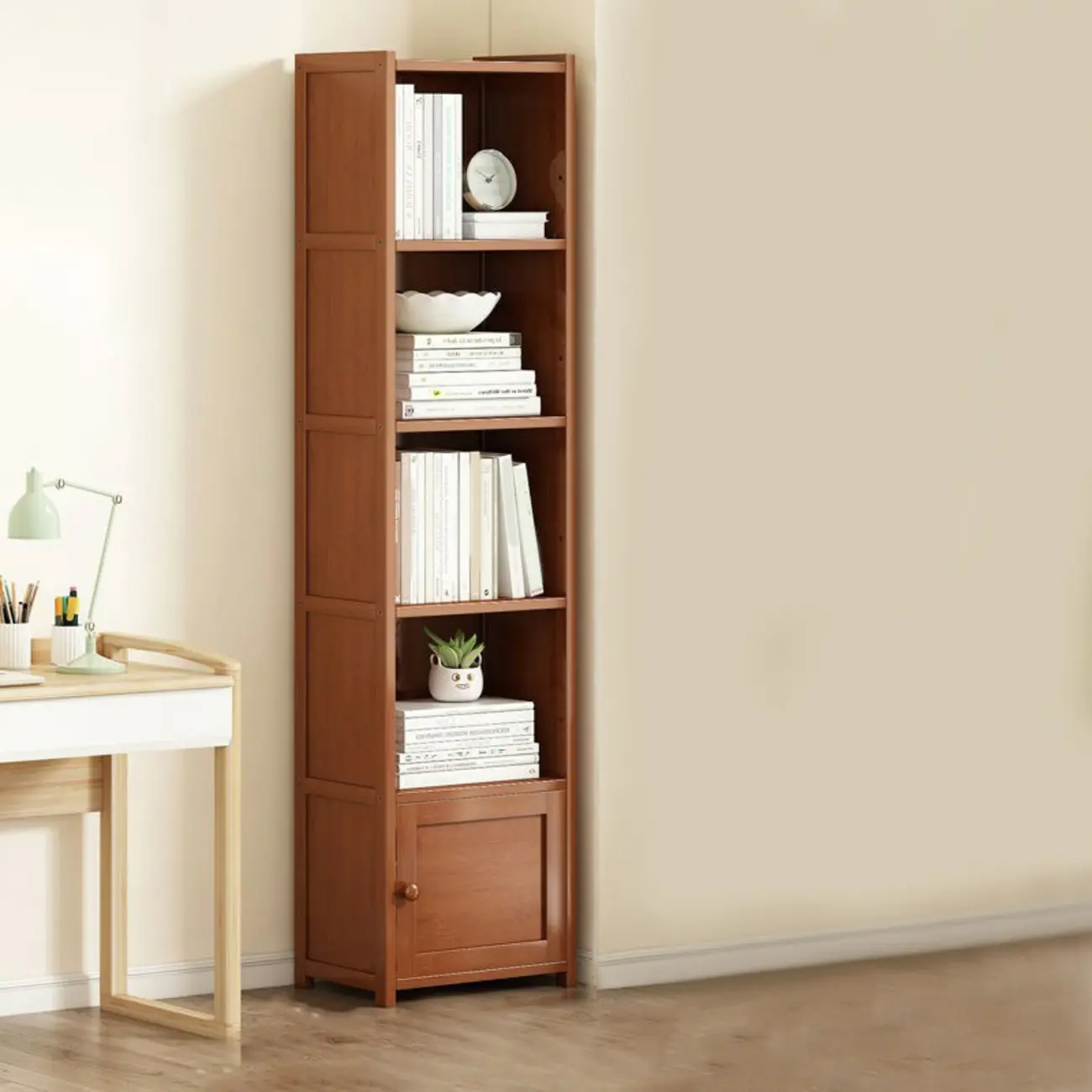 Geometric Multi-Layer Brown Wooden Storage Corner Cabinet Image - 11 | homeyfad