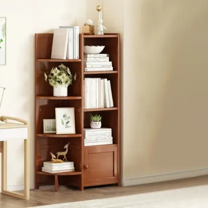 Geometric Multi-Layer Brown Wooden Storage Corner Cabinet Image - 15