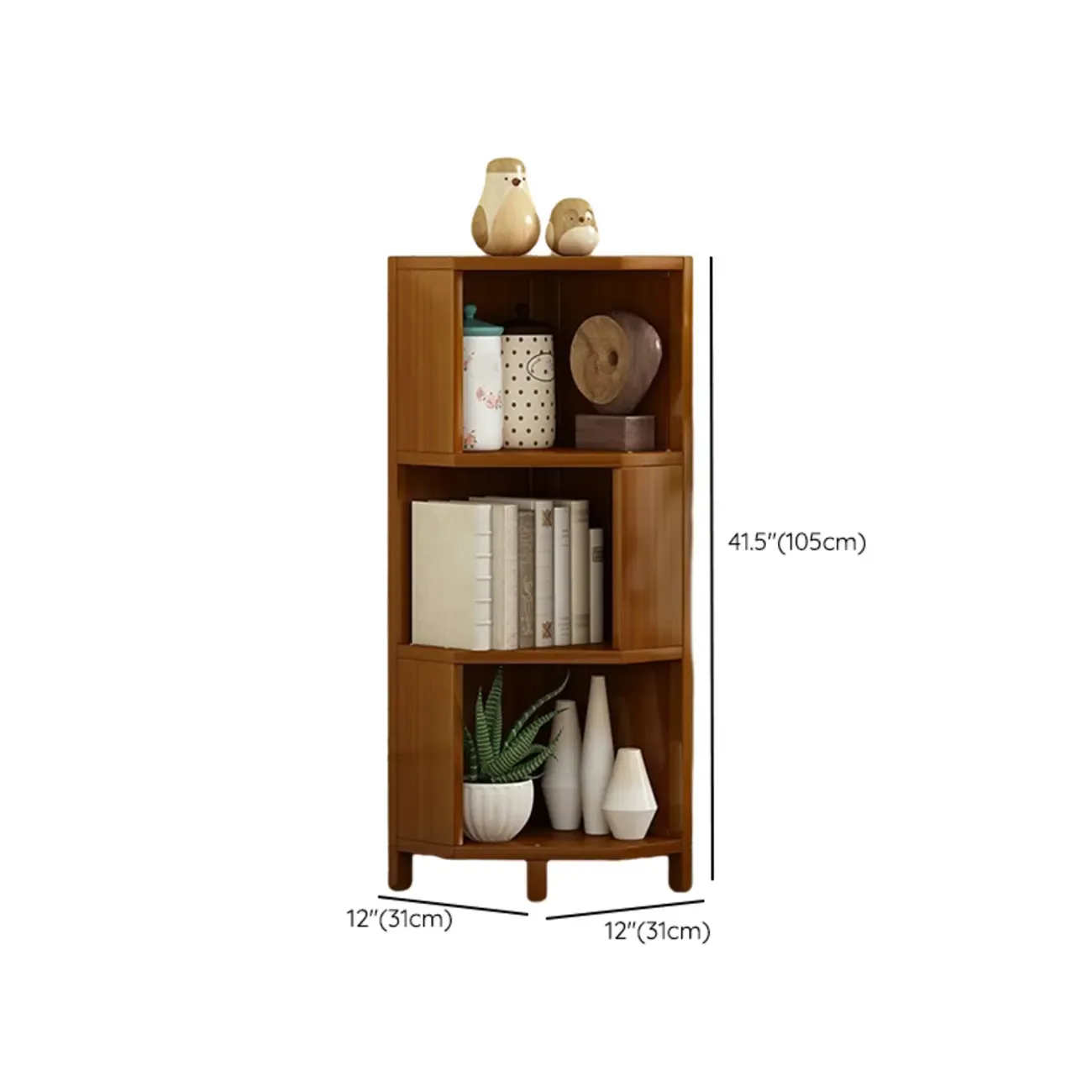 Geometric Multi-Layer Brown Wooden Storage Corner Cabinet Image - 23
