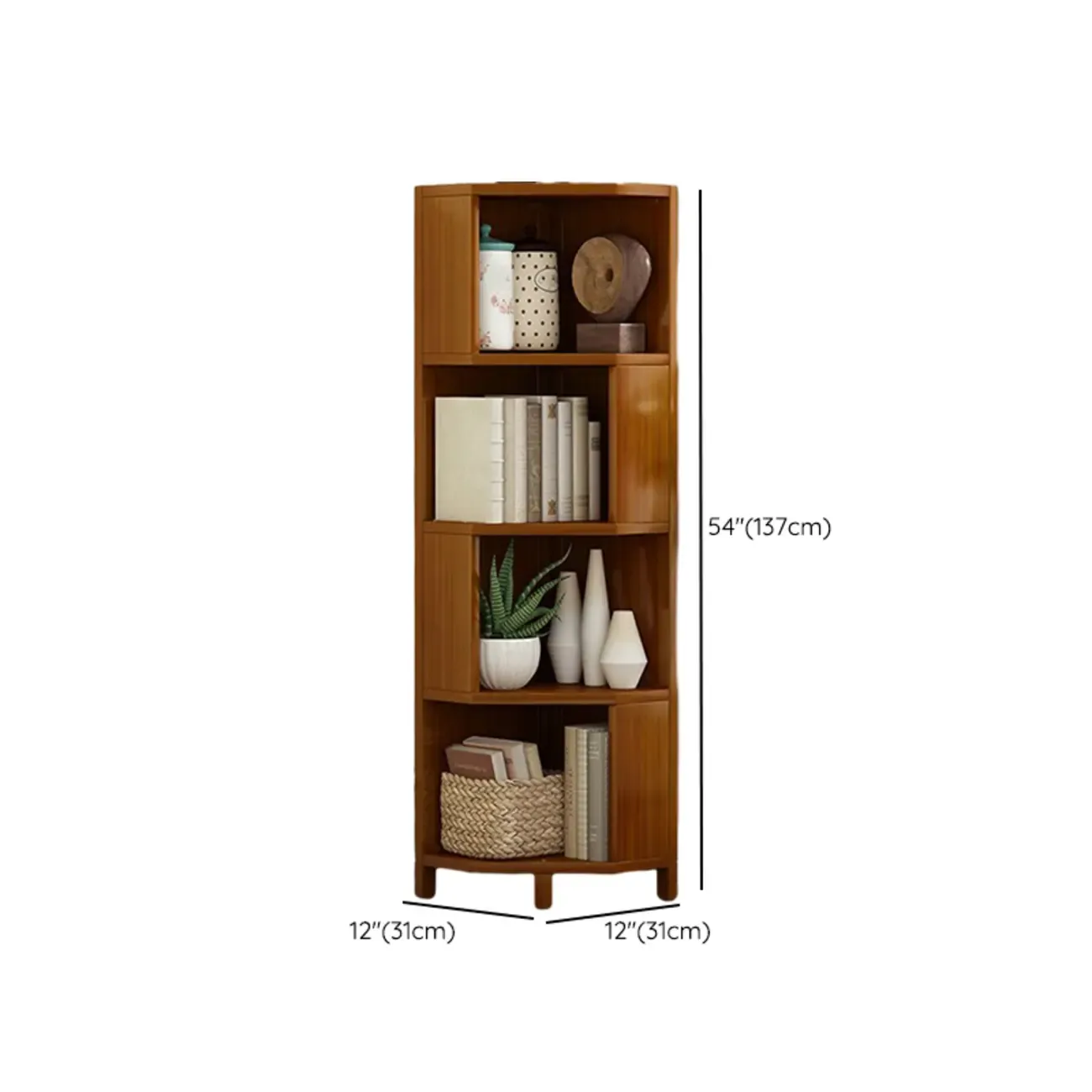 Geometric Multi-Layer Brown Wooden Storage Corner Cabinet Image - 24