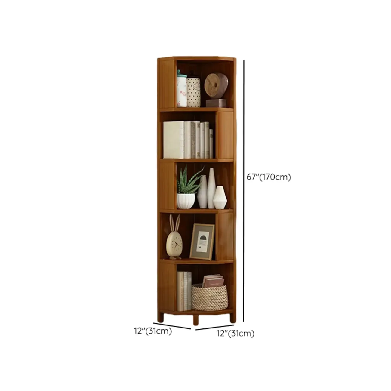 Geometric Multi-Layer Brown Wooden Storage Corner Cabinet Image - 25