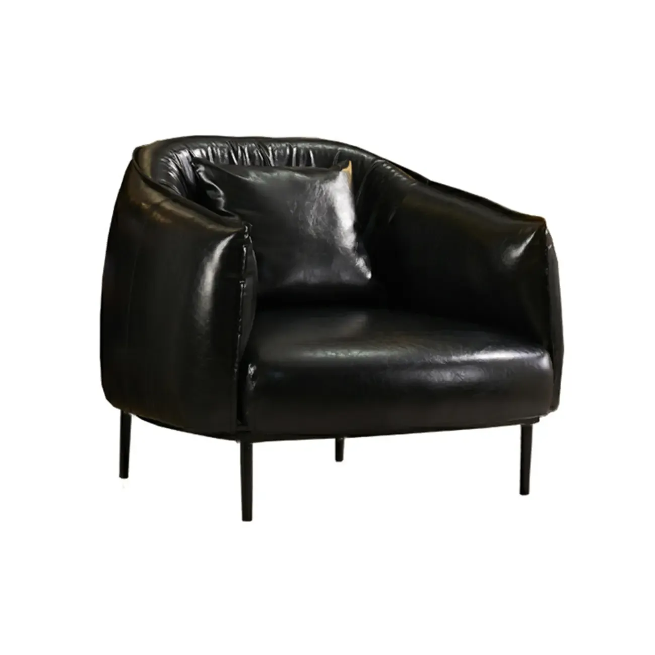 Retro Leather Barrel Accent Chair with Floral Fabric for Home Image - 4
