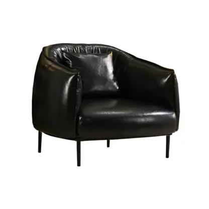 Retro Leather Barrel Accent Chair with Floral Fabric for Home Image - 4