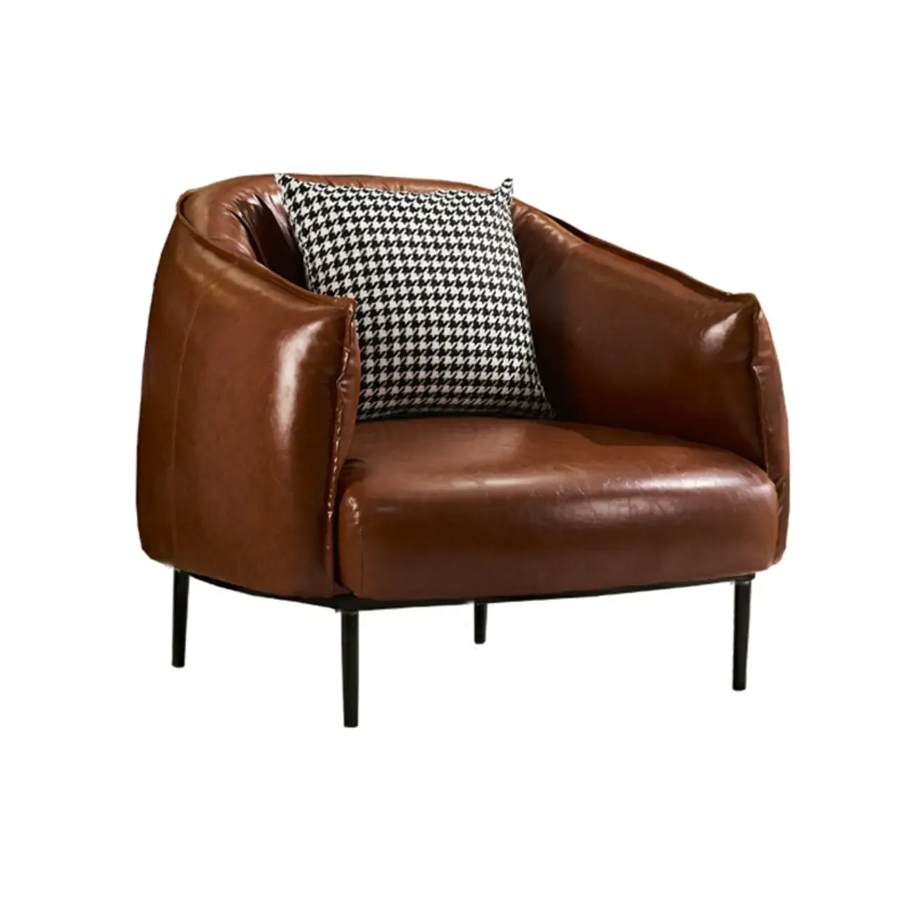 Retro Leather Barrel Accent Chair with Floral Fabric for Home Image - 7