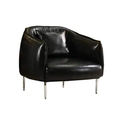Retro Leather Barrel Accent Chair with Floral Fabric for Home Image - 8