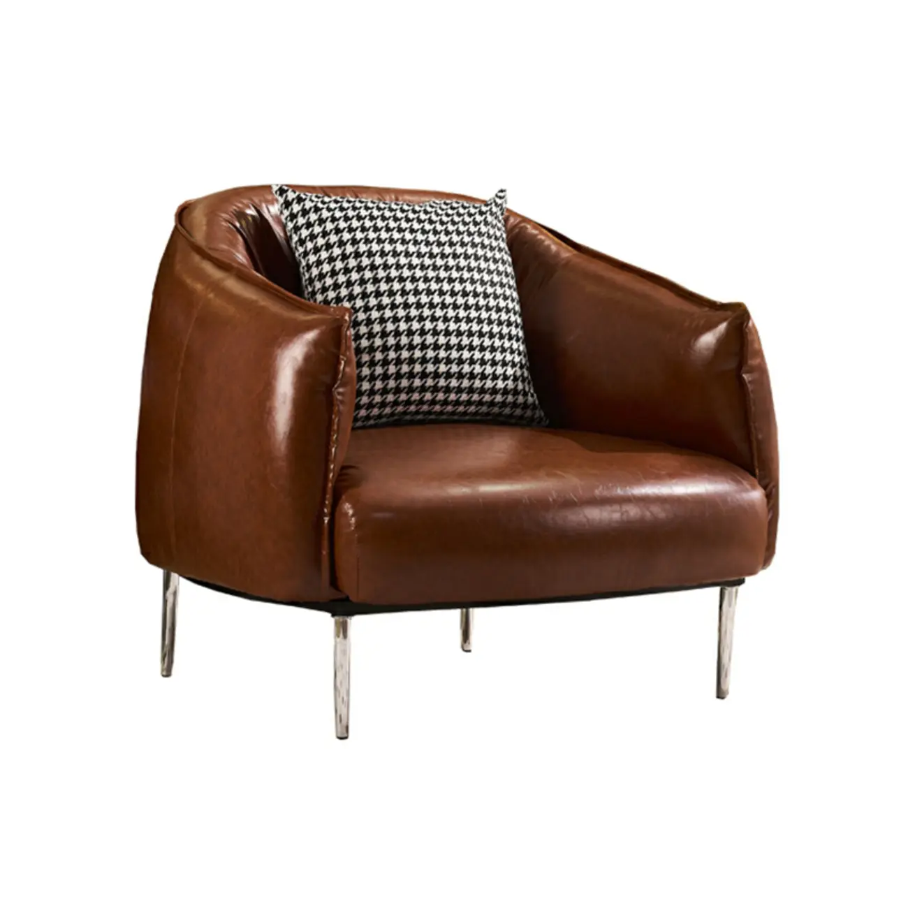 Retro Leather Barrel Accent Chair with Floral Fabric for Home Image - 11 | homeyfad
