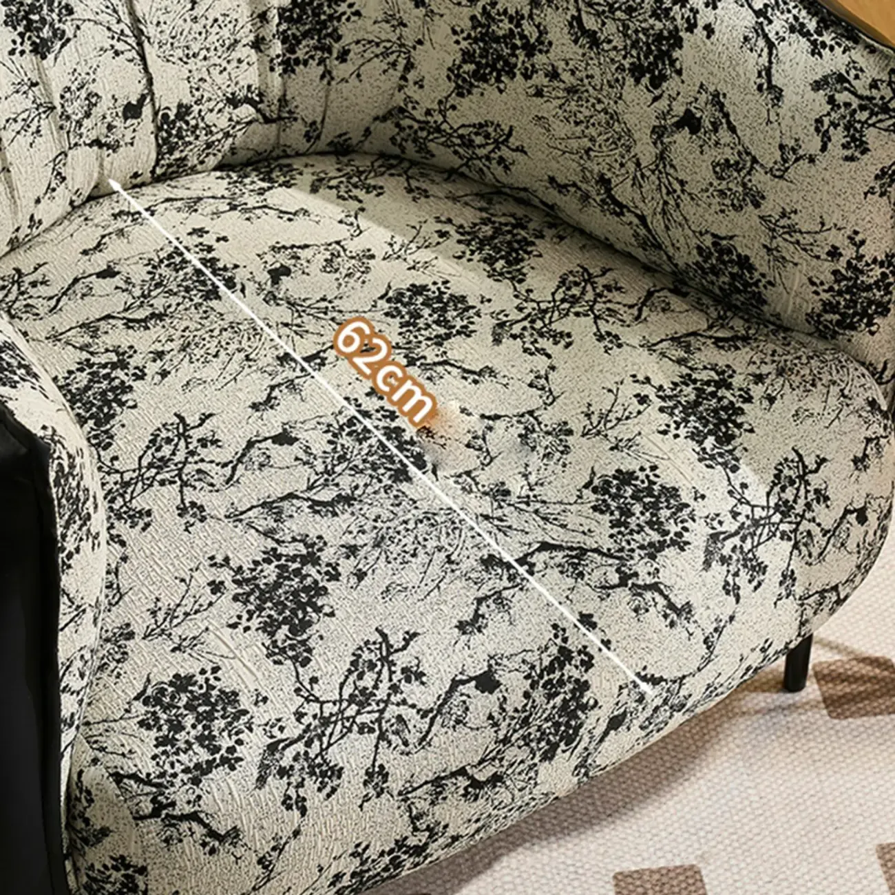 Retro Leather Barrel Accent Chair with Floral Fabric for Home Image - 13