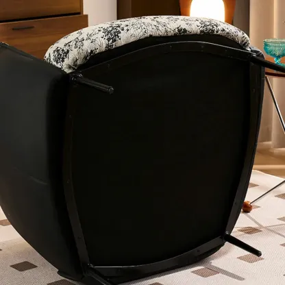 Retro Leather Barrel Accent Chair with Floral Fabric for Home Image - 14