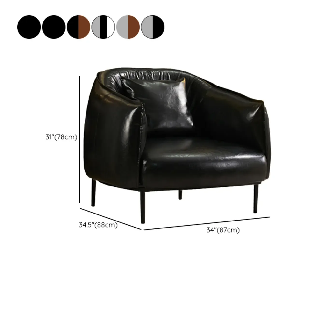 Retro Leather Barrel Accent Chair with Floral Fabric for Home #size
