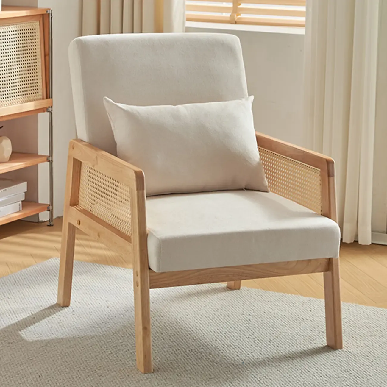 Classic Fabric Accent Chairs with Wooden Arms for Living Room Image - 1