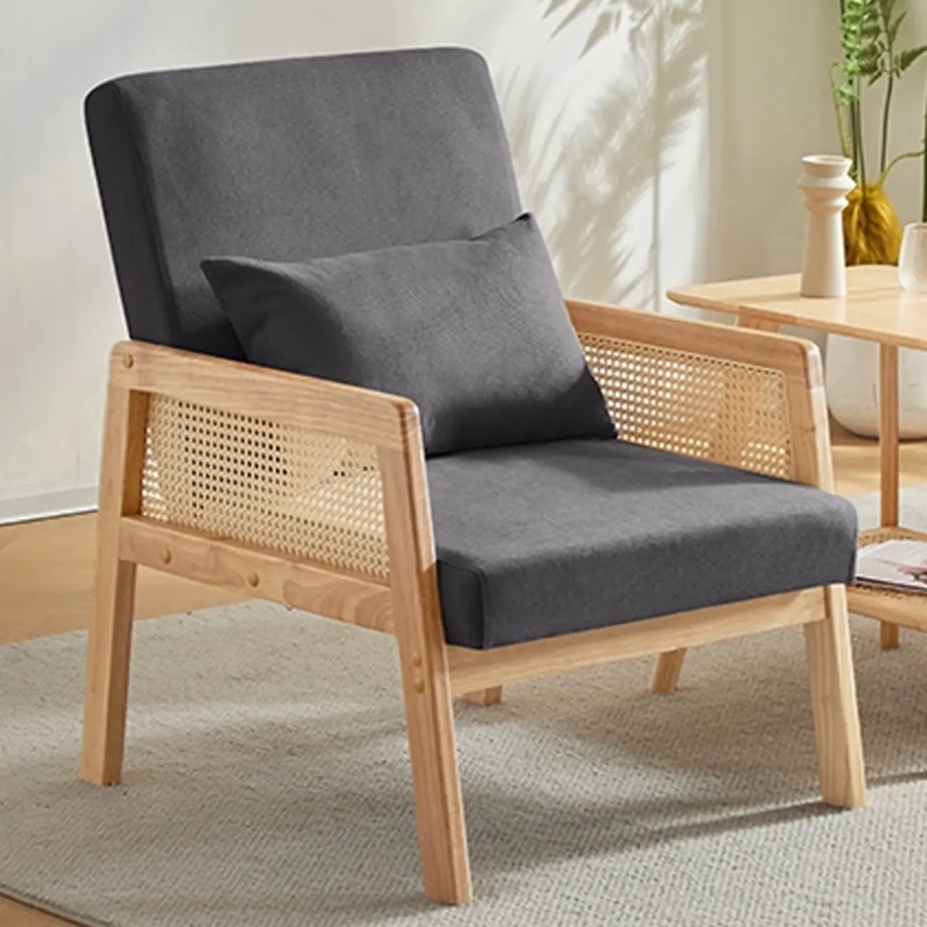 Classic Fabric Accent Chairs with Wooden Arms for Living Room Image - 4 | homeyfad