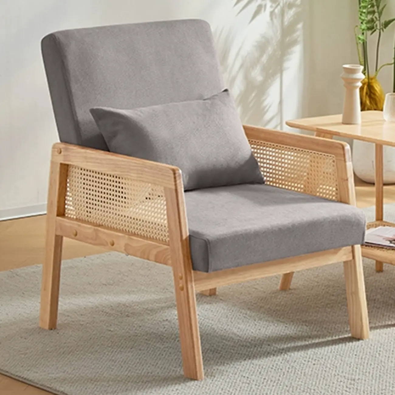 Classic Fabric Accent Chairs with Wooden Arms for Living Room Image - 5 | homeyfad