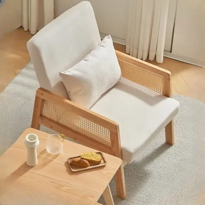 Classic Fabric Accent Chairs with Wooden Arms for Living Room Image - 8