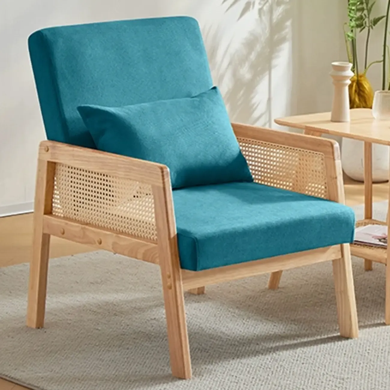 Classic Fabric Accent Chairs with Wooden Arms for Living Room Image - 10