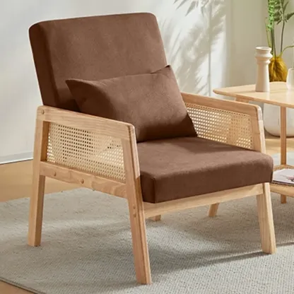 Classic Fabric Accent Chairs with Wooden Arms for Living Room Image - 2