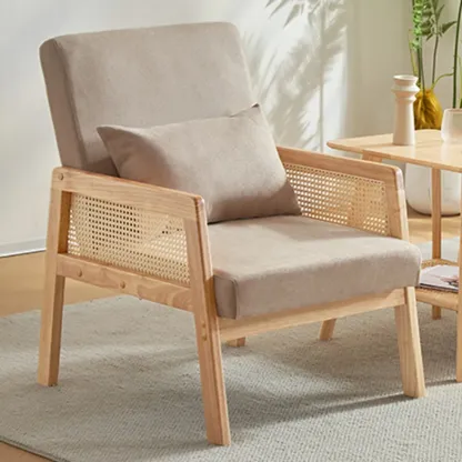 Classic Fabric Accent Chairs with Wooden Arms for Living Room Image - 12