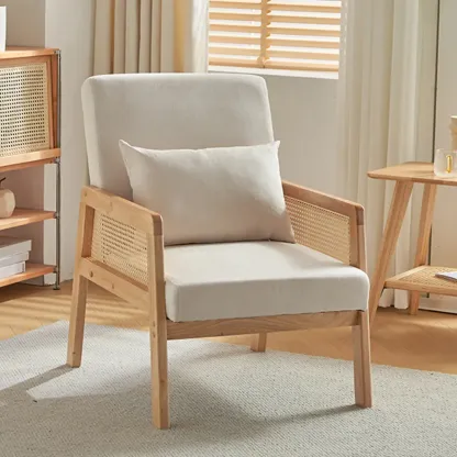 Classic Fabric Accent Chairs with Wooden Arms for Living Room Image - 13