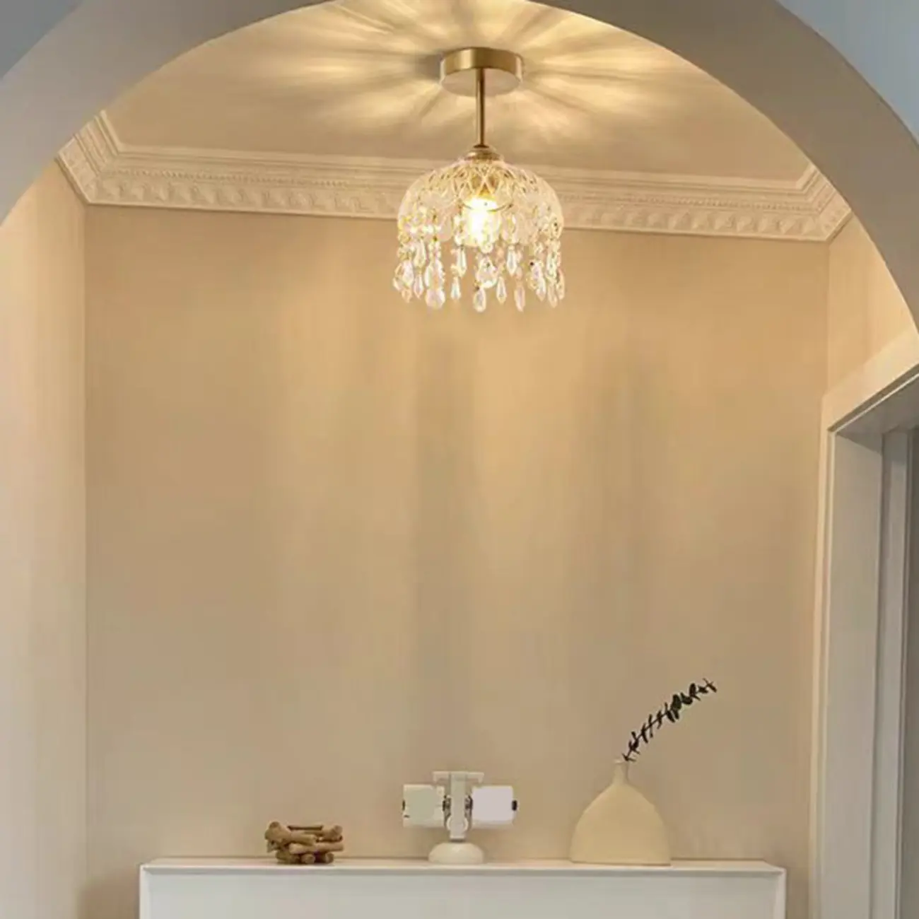 Exquisite Crystal Semi-Flush LED Ceiling Light for Indoor Image - 4 | homeyfad