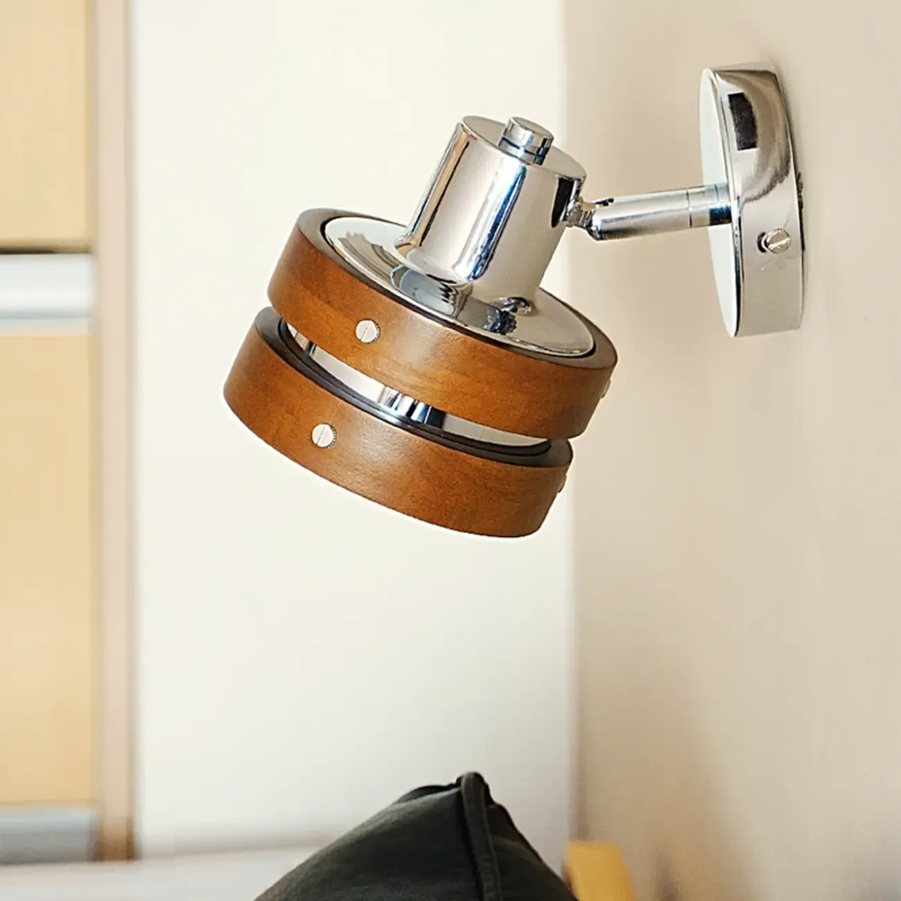 Contemporary Simplicity Walnut Chrome Wall Sconce Image - 2