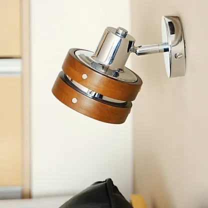 Contemporary Simplicity Walnut Chrome Wall Sconce Image - 2