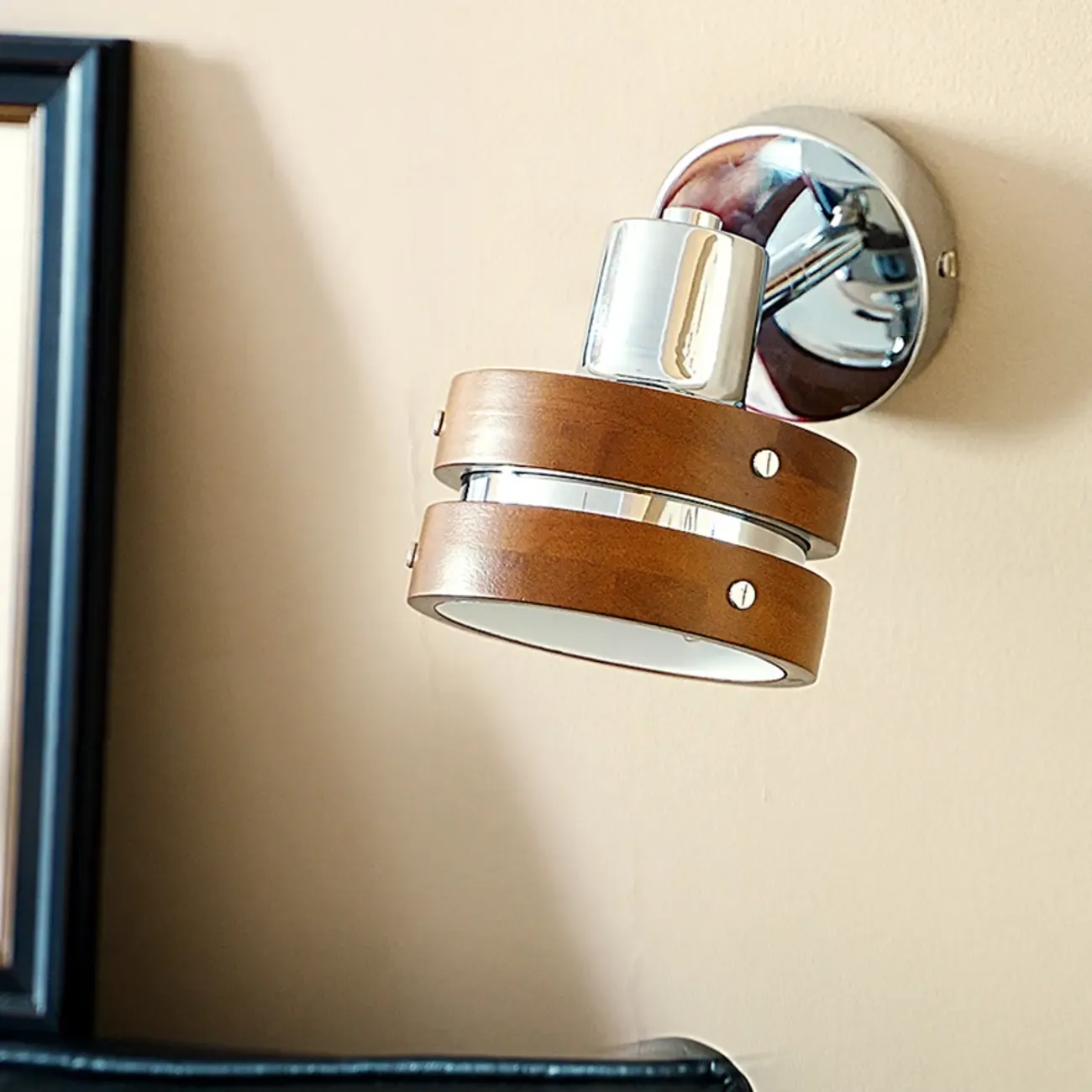 Contemporary Simplicity Walnut Chrome Wall Sconce Image - 3