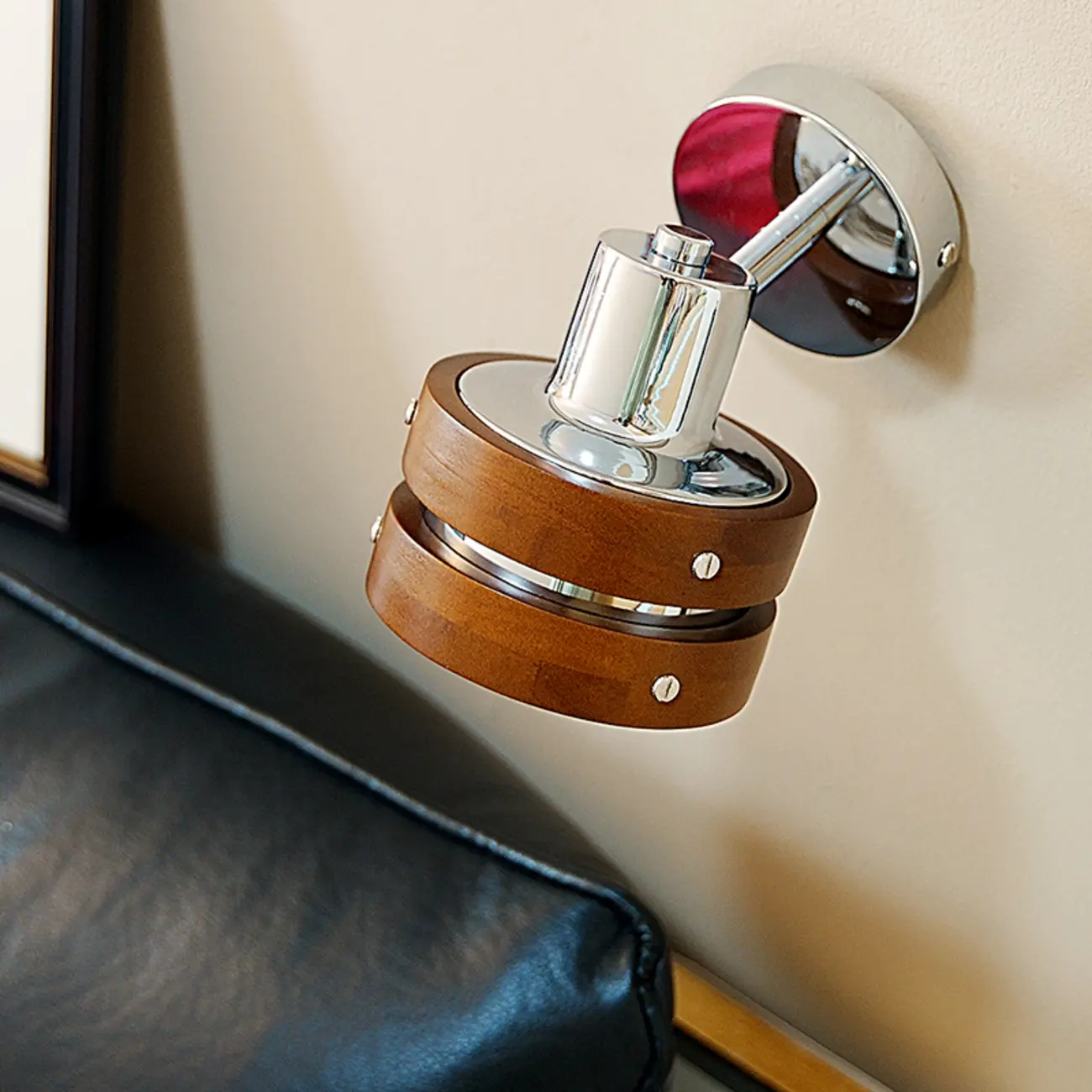 Contemporary Simplicity Walnut Chrome Wall Sconce Image - 4 | homeyfad