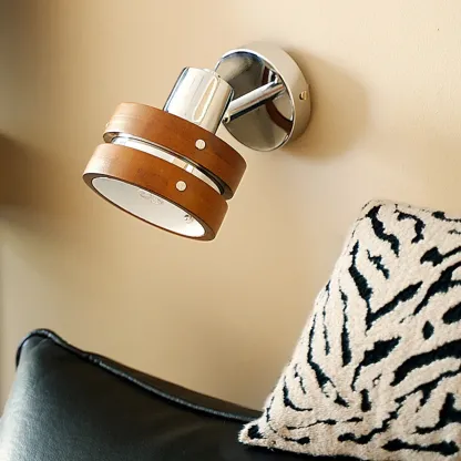 Contemporary Simplicity Walnut Chrome Wall Sconce Image - 9