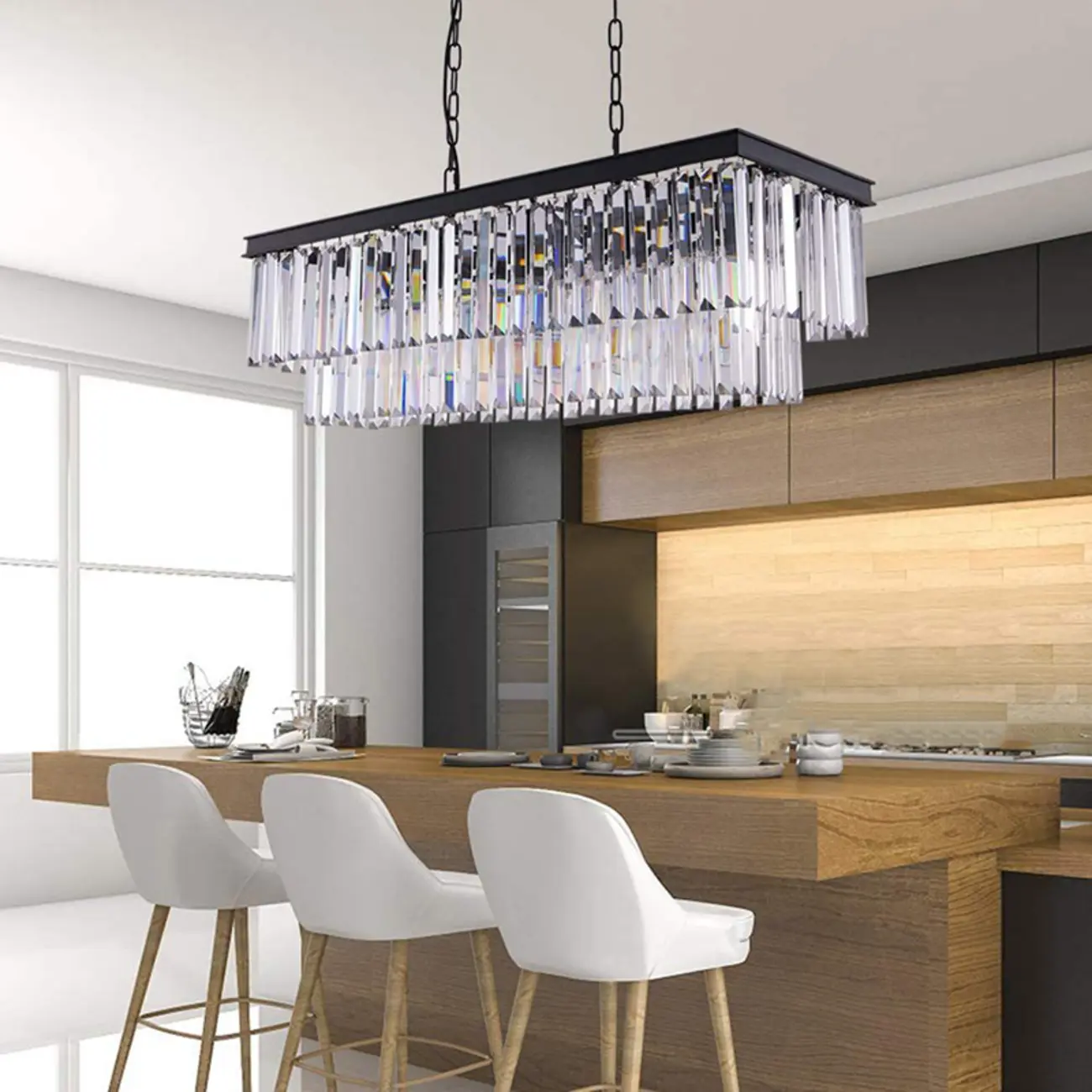 Modern 2-Tier Crystal Pendant Lighting for Kitchen Island Image - 3 | homeyfad