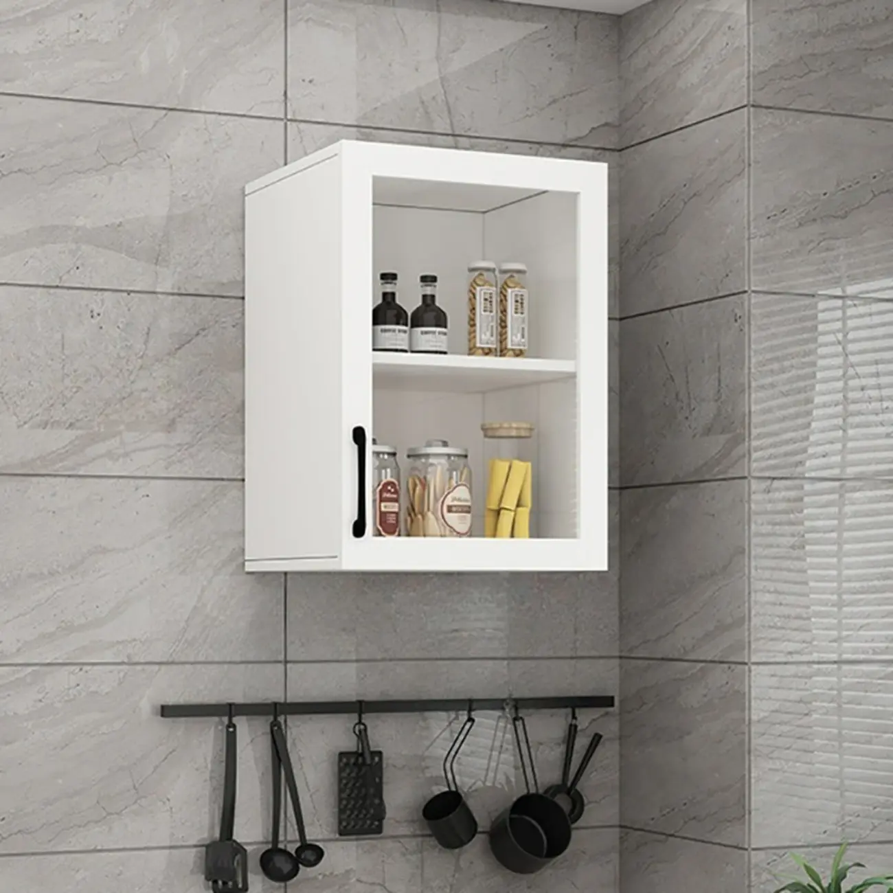 Kitchen Floating White Wood Glass Enclosed Display Cabinet Image - 3 | homeyfad