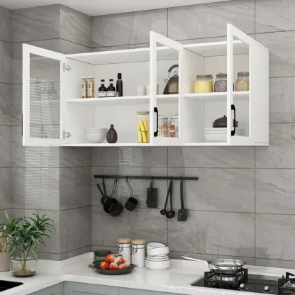 Kitchen Floating White Wood Glass Enclosed Display Cabinet Image - 2