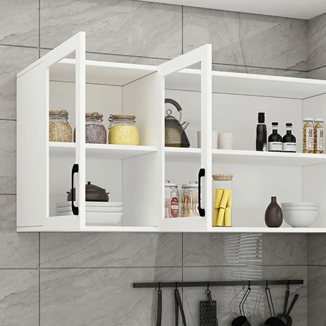 Kitchen Floating White Wood Glass Enclosed Display Cabinet Image - 9 | homeyfad