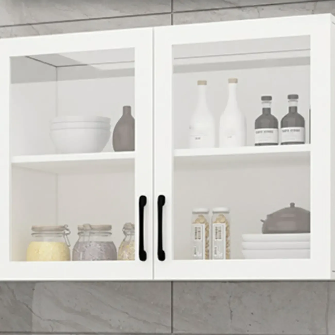 Kitchen Floating White Wood Glass Enclosed Display Cabinet Image - 7