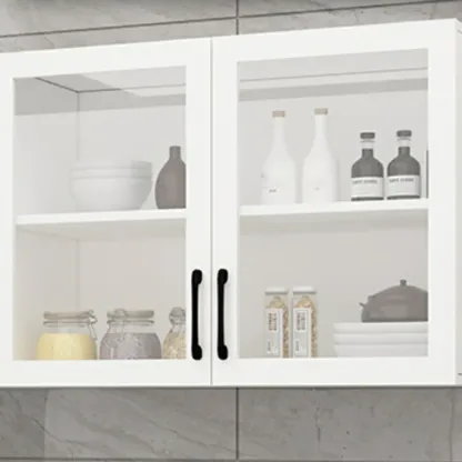 Kitchen Floating White Wood Glass Enclosed Display Cabinet Image - 7