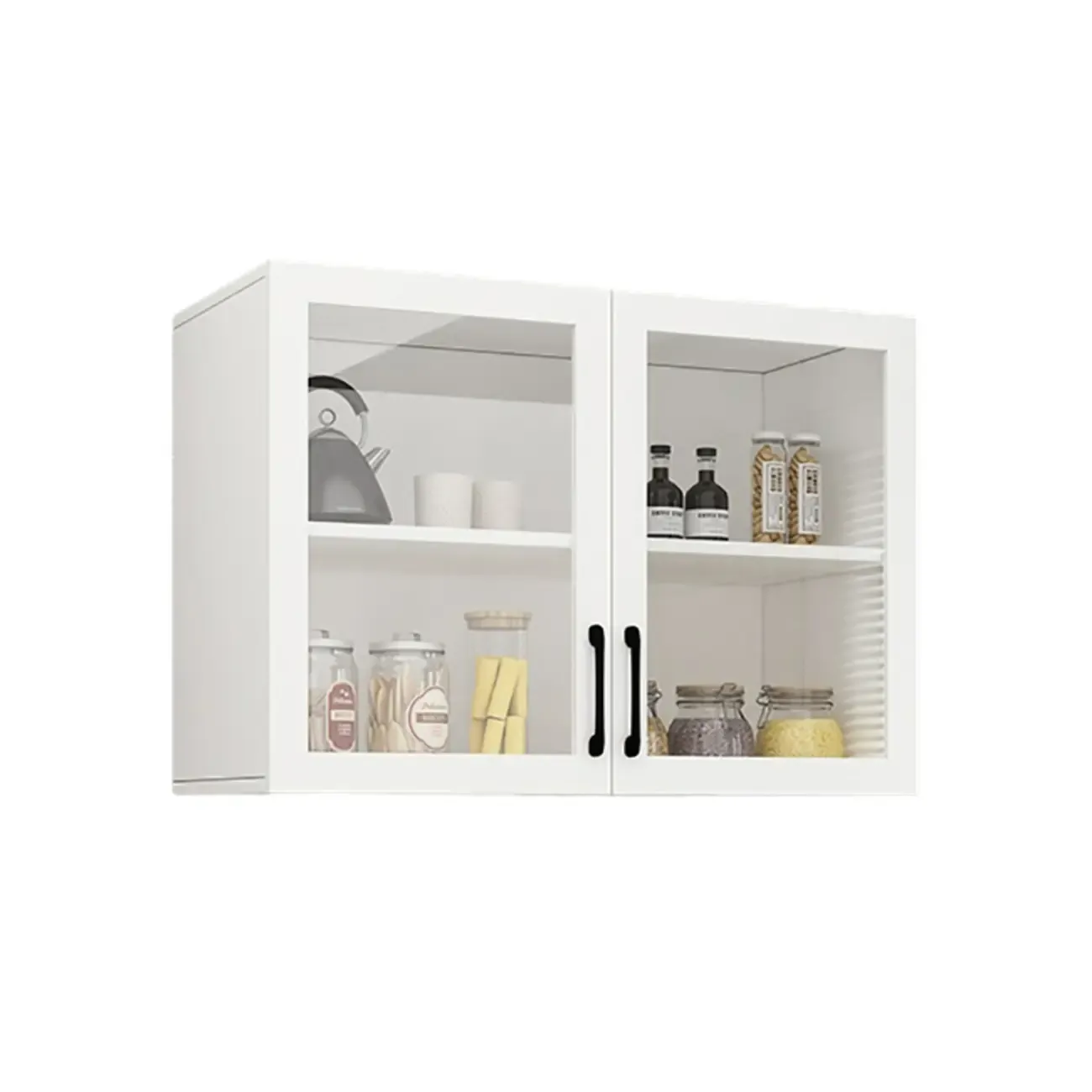Kitchen Floating White Wood Glass Enclosed Display Cabinet Image - 10